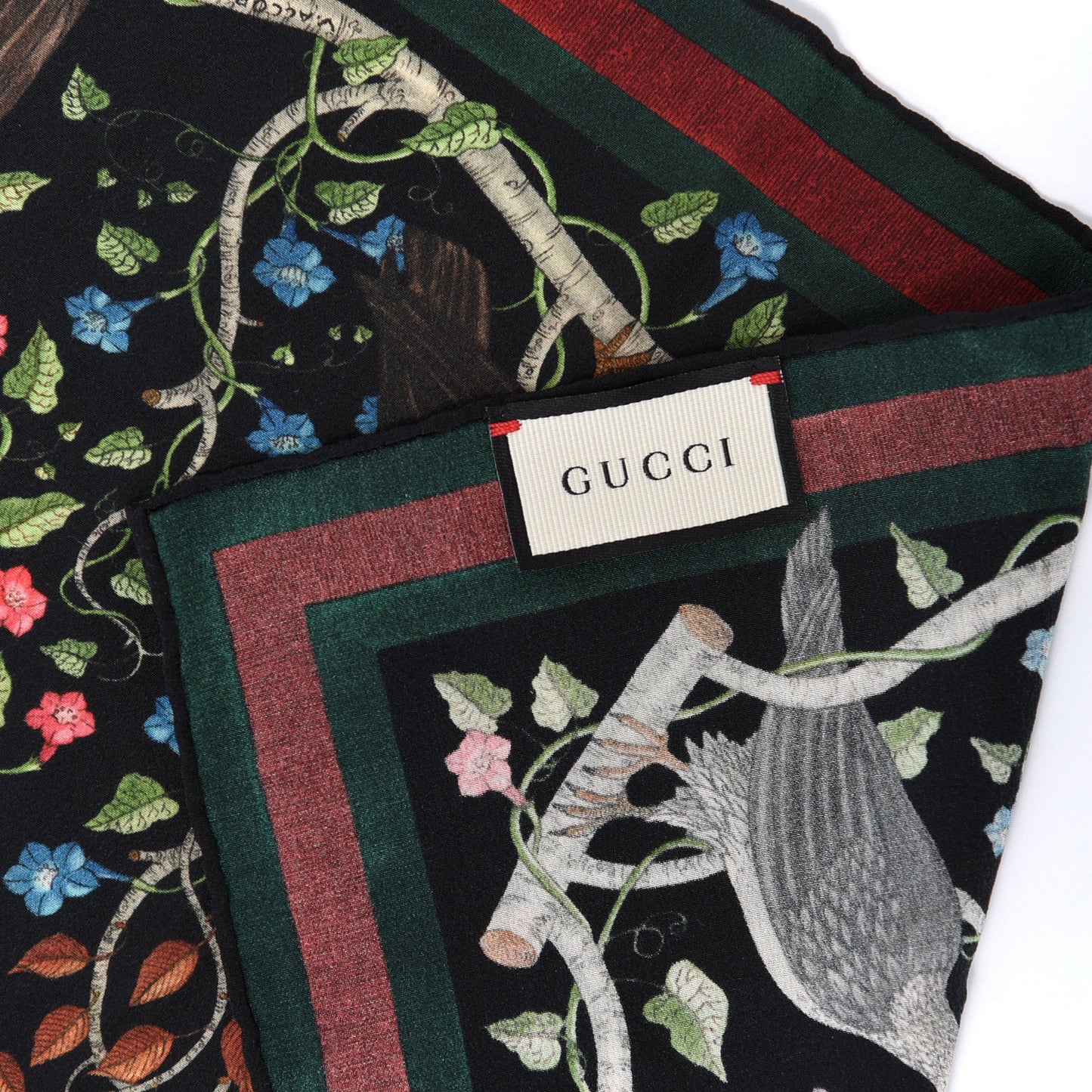 Silk Floral Condor Square Handkerchief Black
