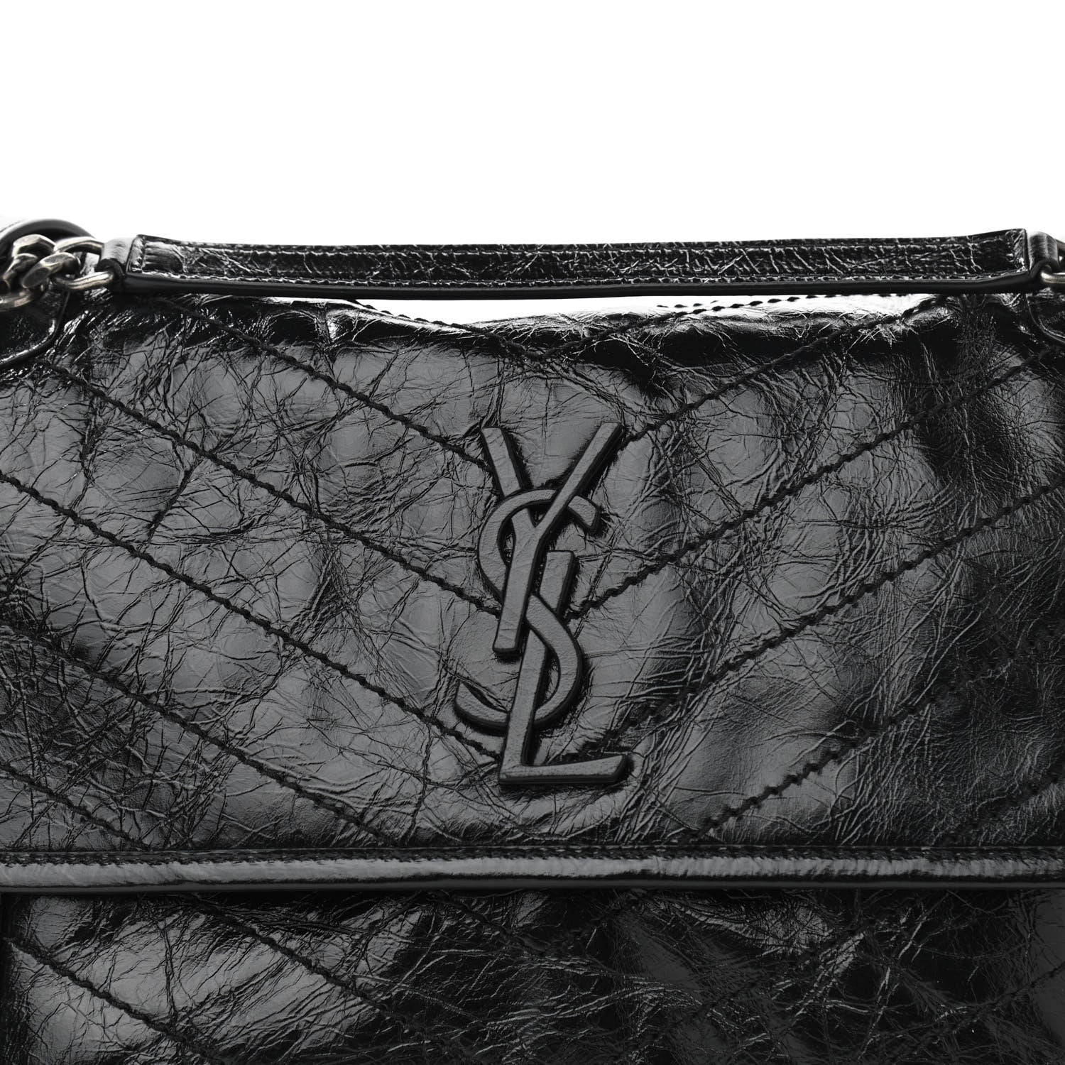 Saint Laurent Crinkled Calfskin Matelasse Monogram Medium Niki Chain Satchel Black 8 of 10