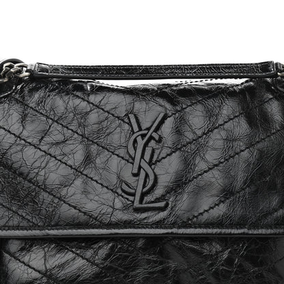 Saint Laurent Crinkled Calfskin Matelasse Monogram Medium Niki Chain Satchel Black 8 of 10