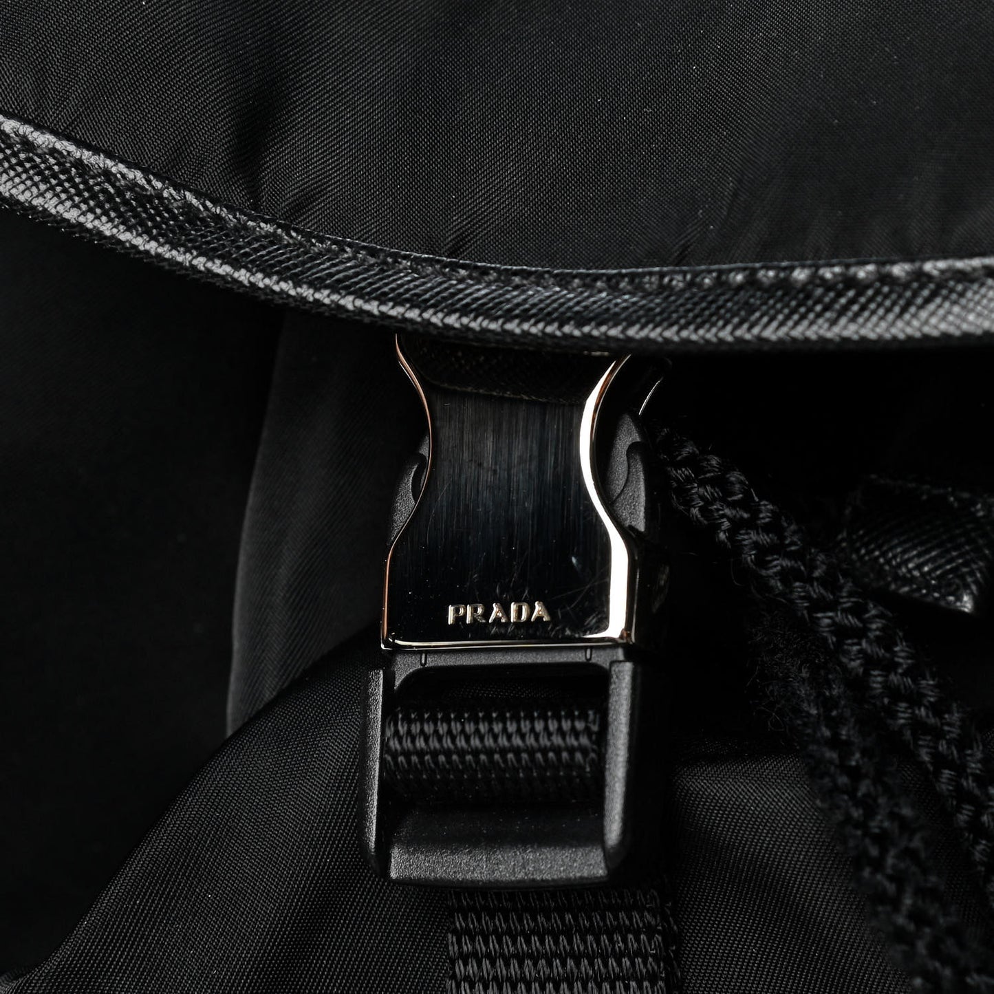 Technical Nylon Saffiano Double Buckle Backpack Black