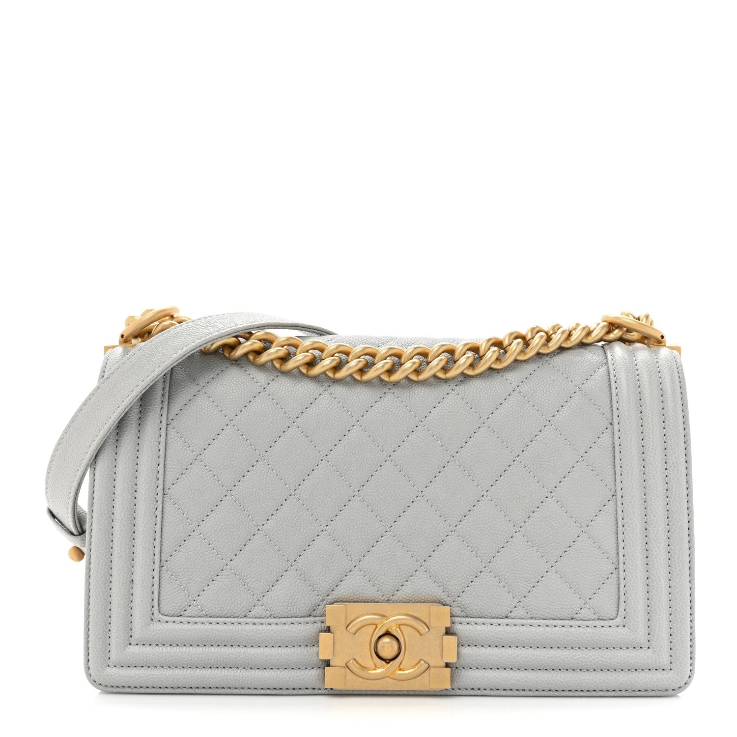 Chanel Caviar Quilted Medium Boy Flap Light Grey 1 of 9