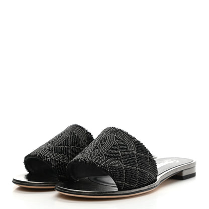 Chanel Pearl Embroidery CC Mules 35 Black Grey 3 of 10