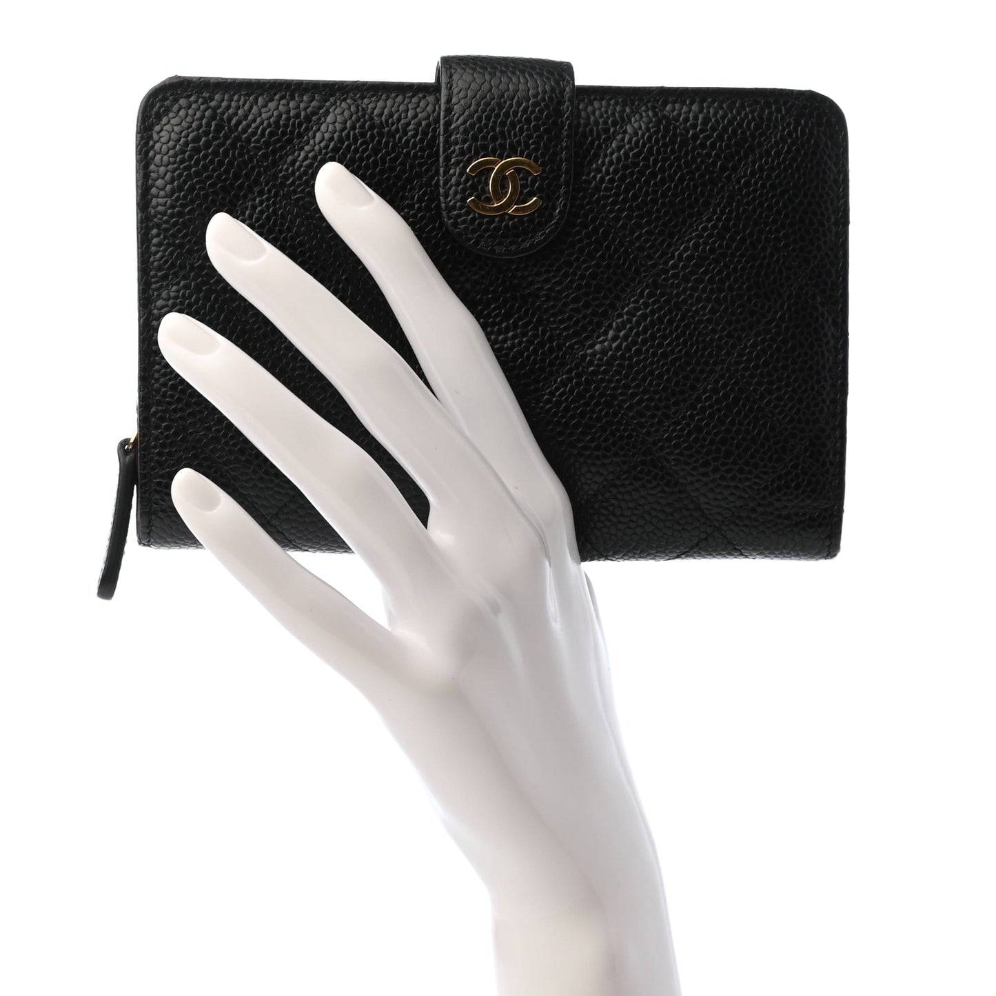Caviar Quilted Zipped Pocket Wallet Black