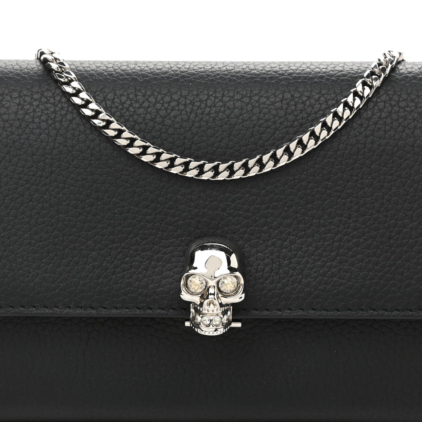 Pebbled Calfskin Skull Wallet on Chain Black