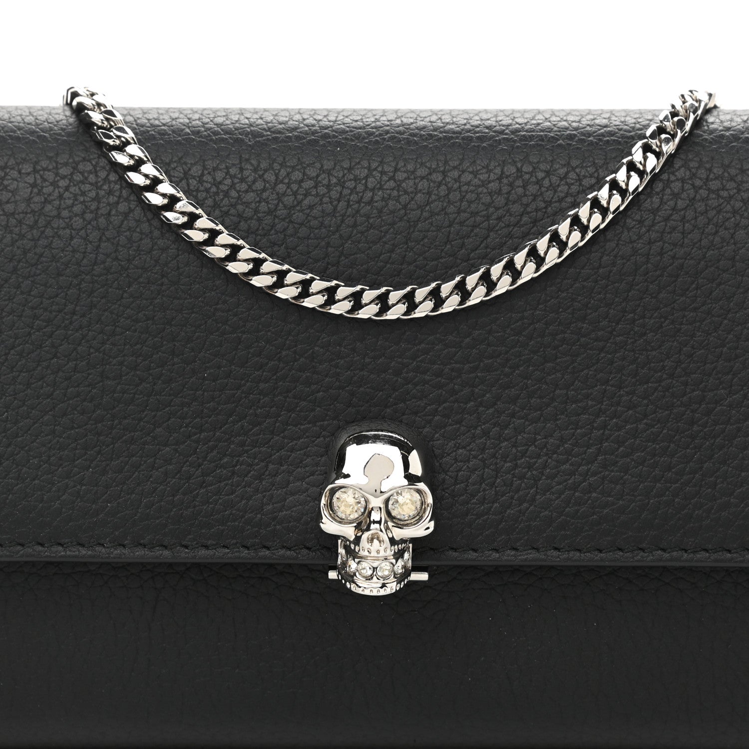 Alexander McQueen Pebbled Calfskin Skull Wallet on Chain Black 7 of 10