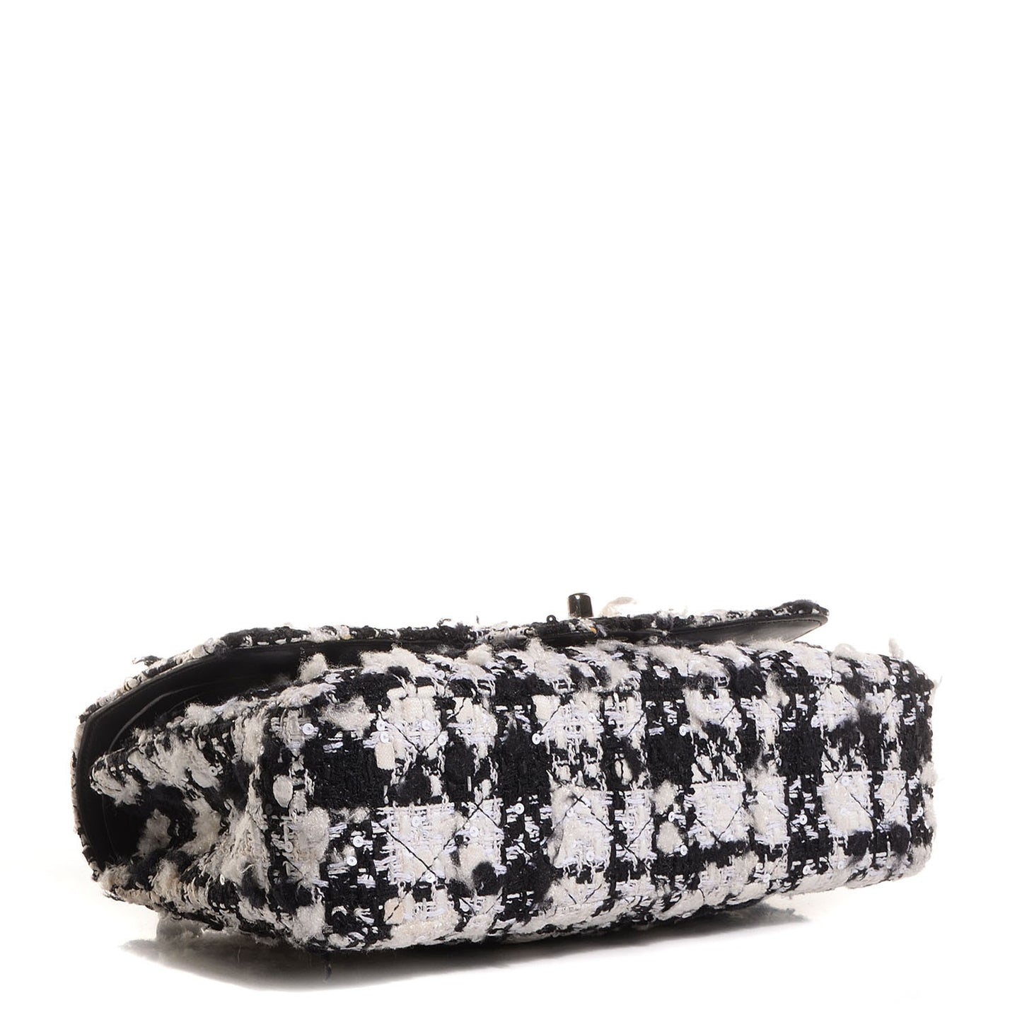 Tweed Medium Double Flap Black White