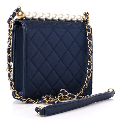 Chanel Iridescent Lambskin Quilted Chic Pearls Flap Navy Blue 3 of 11
