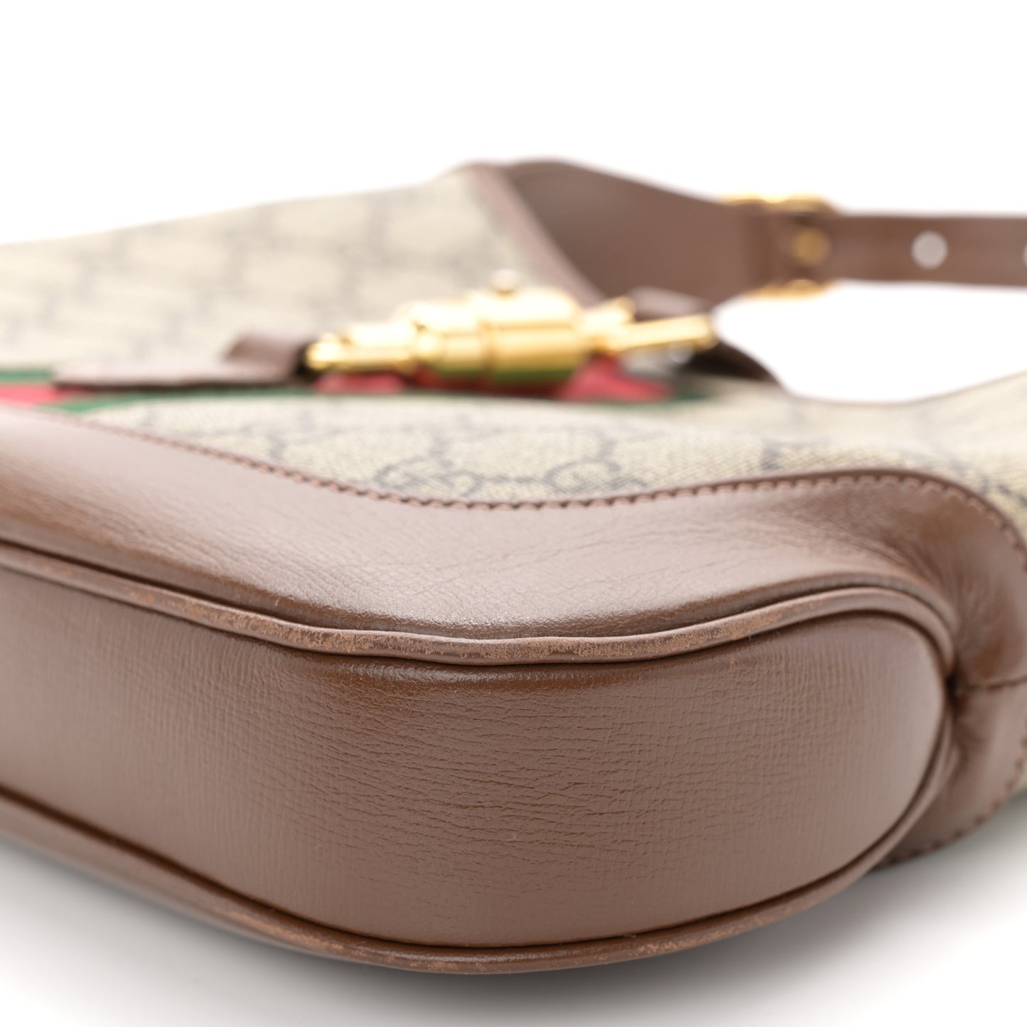 GG Supreme Monogram Azalea Calfskin Web Small Jackie 1961 Hobo Beige Ebony Brown Sugar