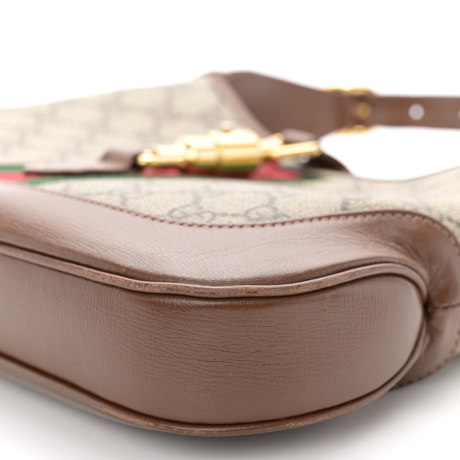 Gucci GG Supreme Monogram Azalea Calfskin Web Small Jackie 1961 Hobo Beige Ebony Brown Sugar 10 of 13