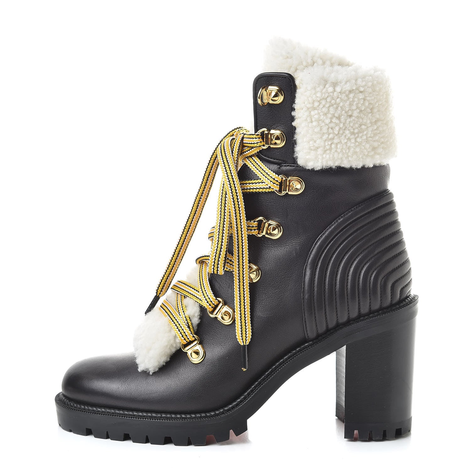 Christian Louboutin Calfskin Shearling Yetita 70 Hiker Booties 36.5 Black 1 of 6