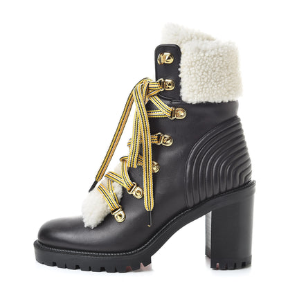 Christian Louboutin Calfskin Shearling Yetita 70 Hiker Booties 36.5 Black 1 of 6