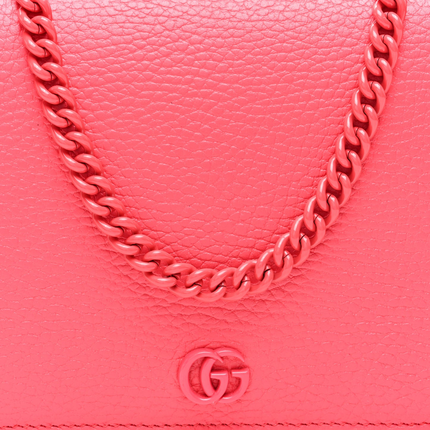 Dollar Calfskin Enamel Monochrome Mini GG Marmont Chain Wallet Runway Coral