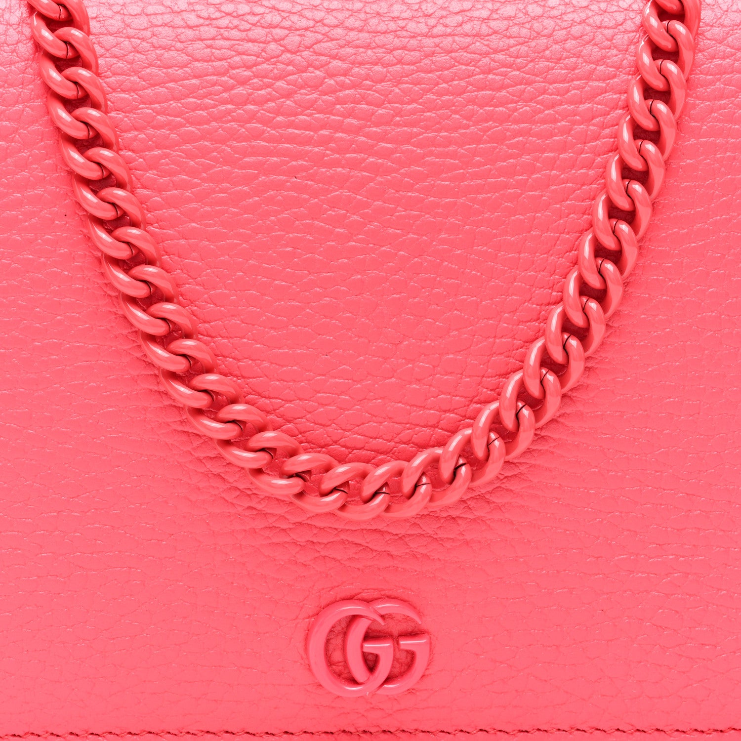 Gucci Dollar Calfskin Enamel Monochrome Mini GG Marmont Chain Wallet Runway Coral 8 of 10