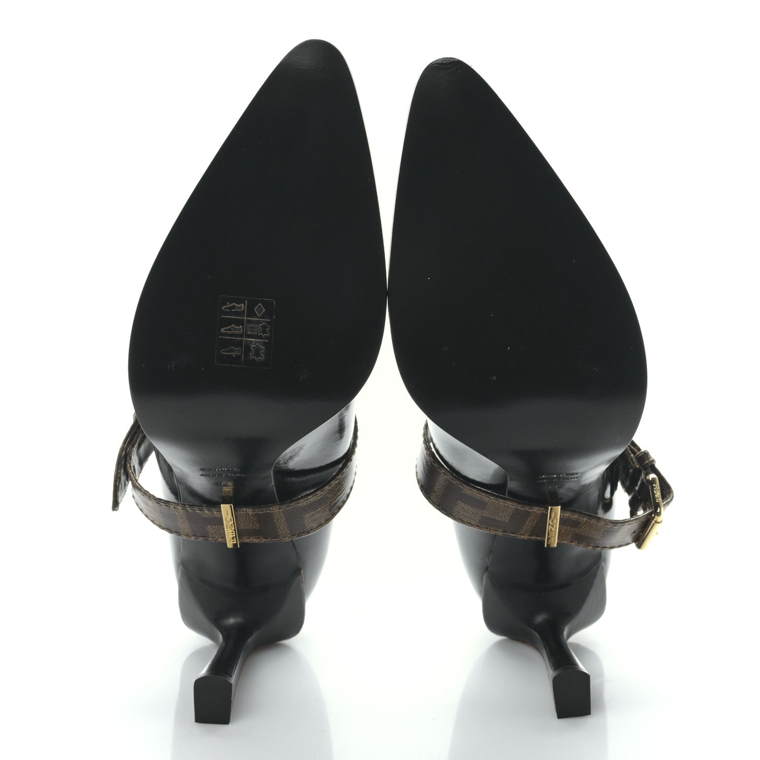 Fendi Glossy Neoprene Glazed Fabric FF FFrame Court Mary Jane Slingback Pumps 38 Black Tobacco Moro 5 of 7