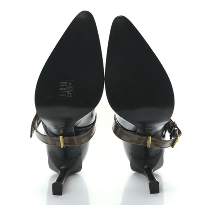 Fendi Glossy Neoprene Glazed Fabric FF FFrame Court Mary Jane Slingback Pumps 38 Black Tobacco Moro 5 of 7