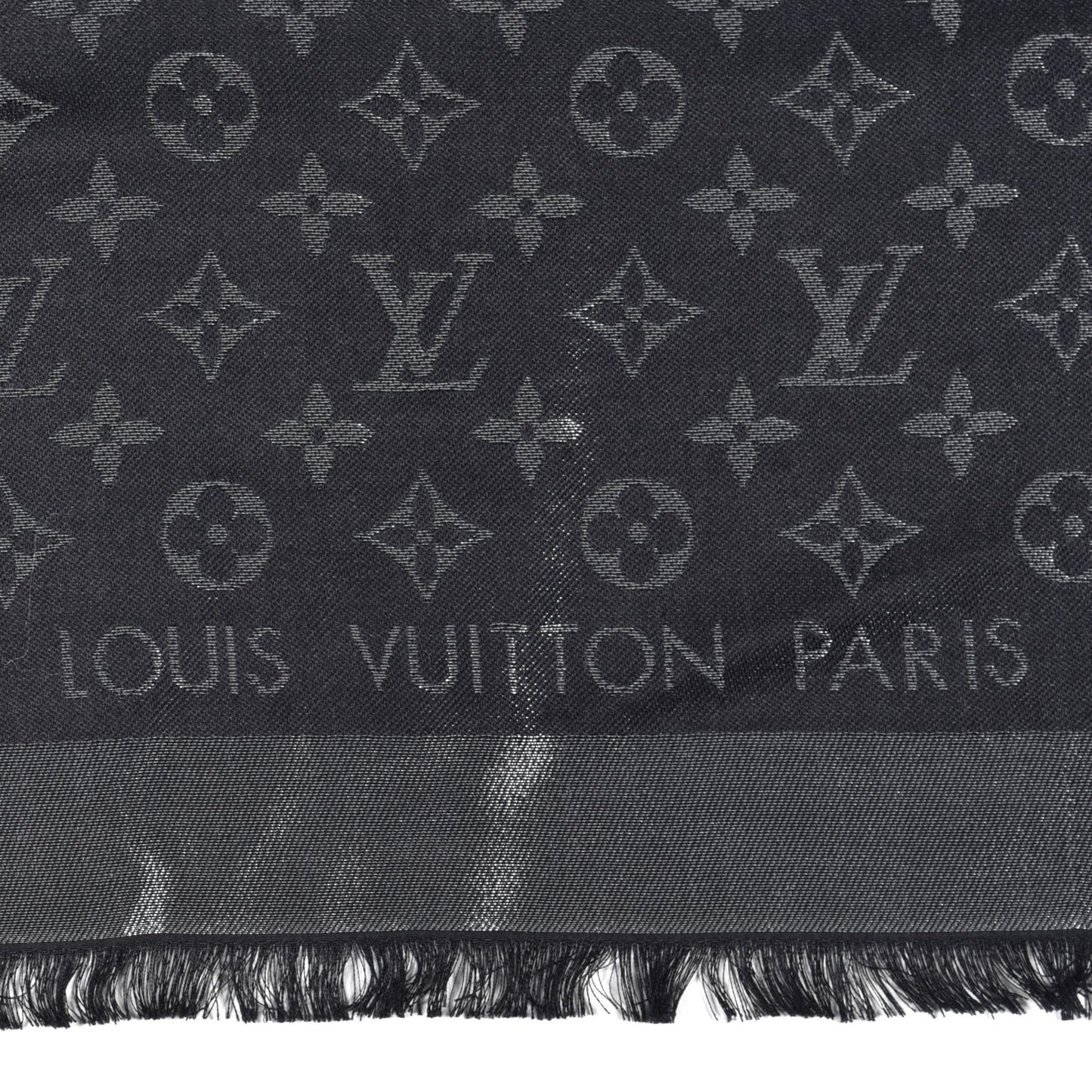 Silk Lurex Wool Monogram Shine Shawl Black
