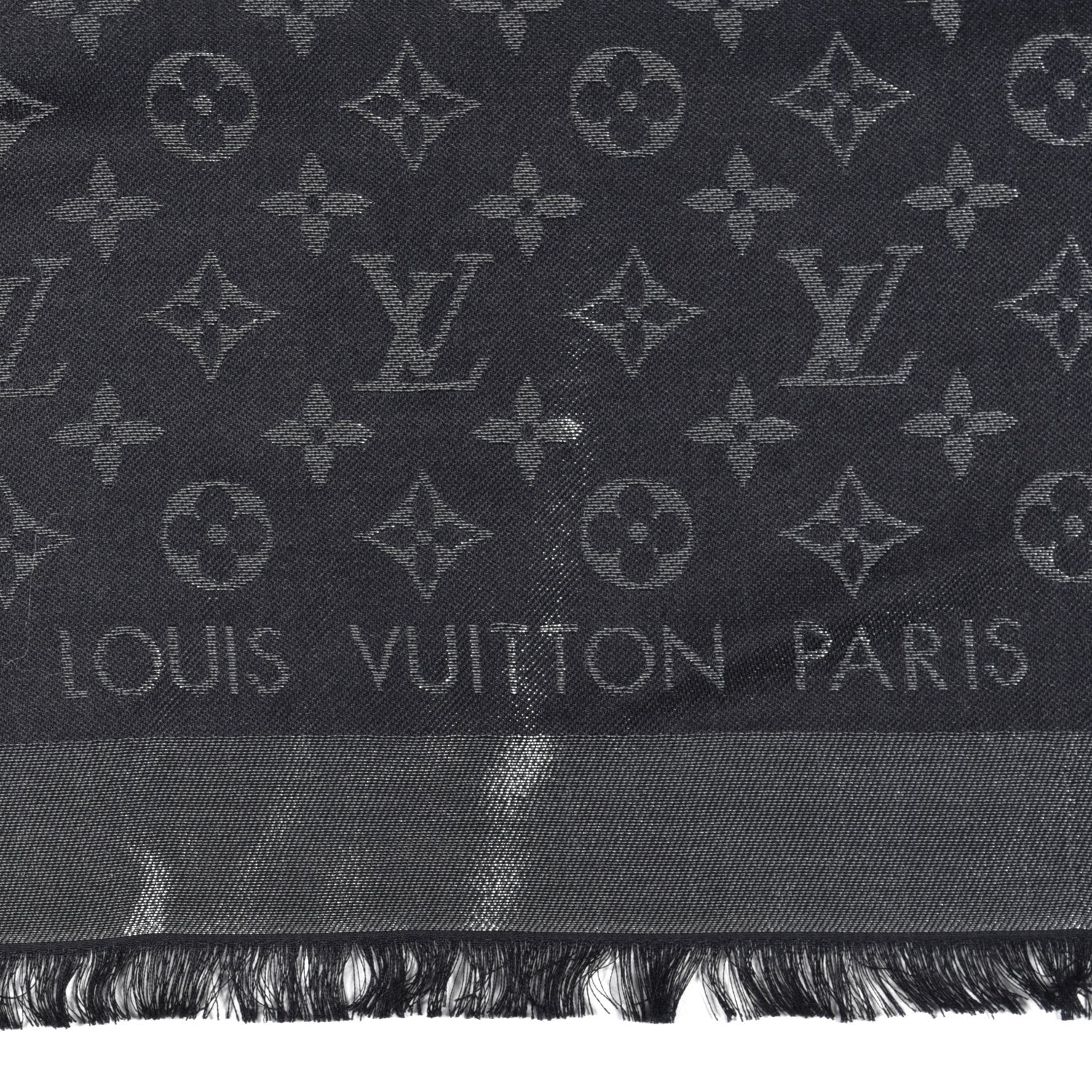 Louis Vuitton Silk Lurex Wool Monogram Shine Shawl Black 2 of 3