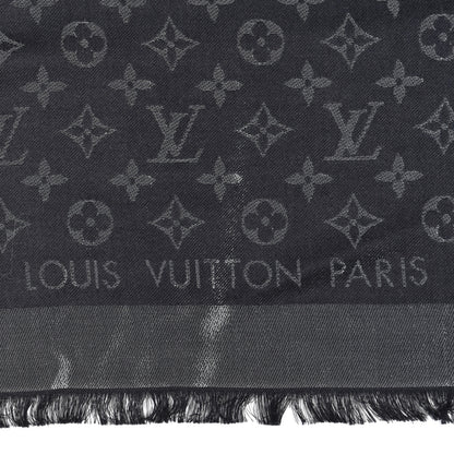 Louis Vuitton Silk Lurex Wool Monogram Shine Shawl Black 2 of 3
