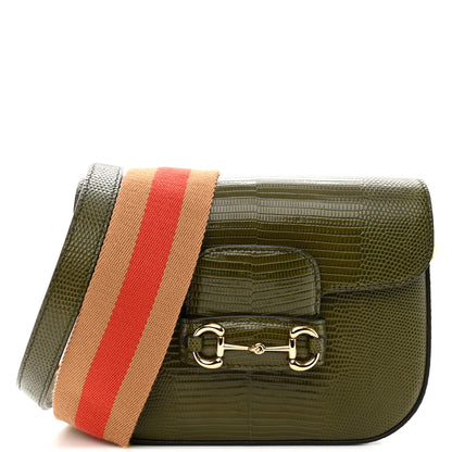 Gucci Lizard Web Mini Horsebit 1955 Shoulder Bag Green 1 of 10