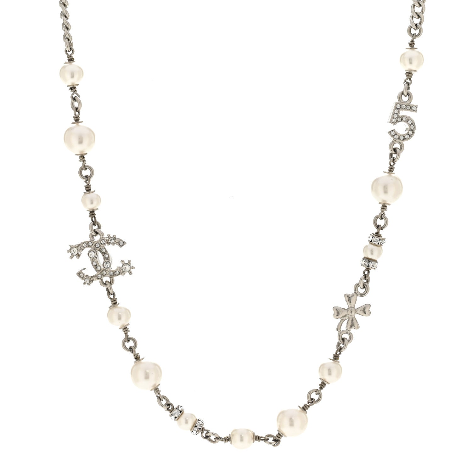 Chanel Crystal Pearl Star 5 CC Necklace Silver 1 of 6