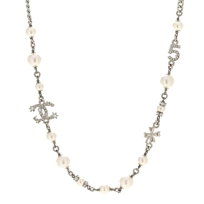 Chanel Crystal Pearl Star 5 CC Necklace Silver 1 of 6