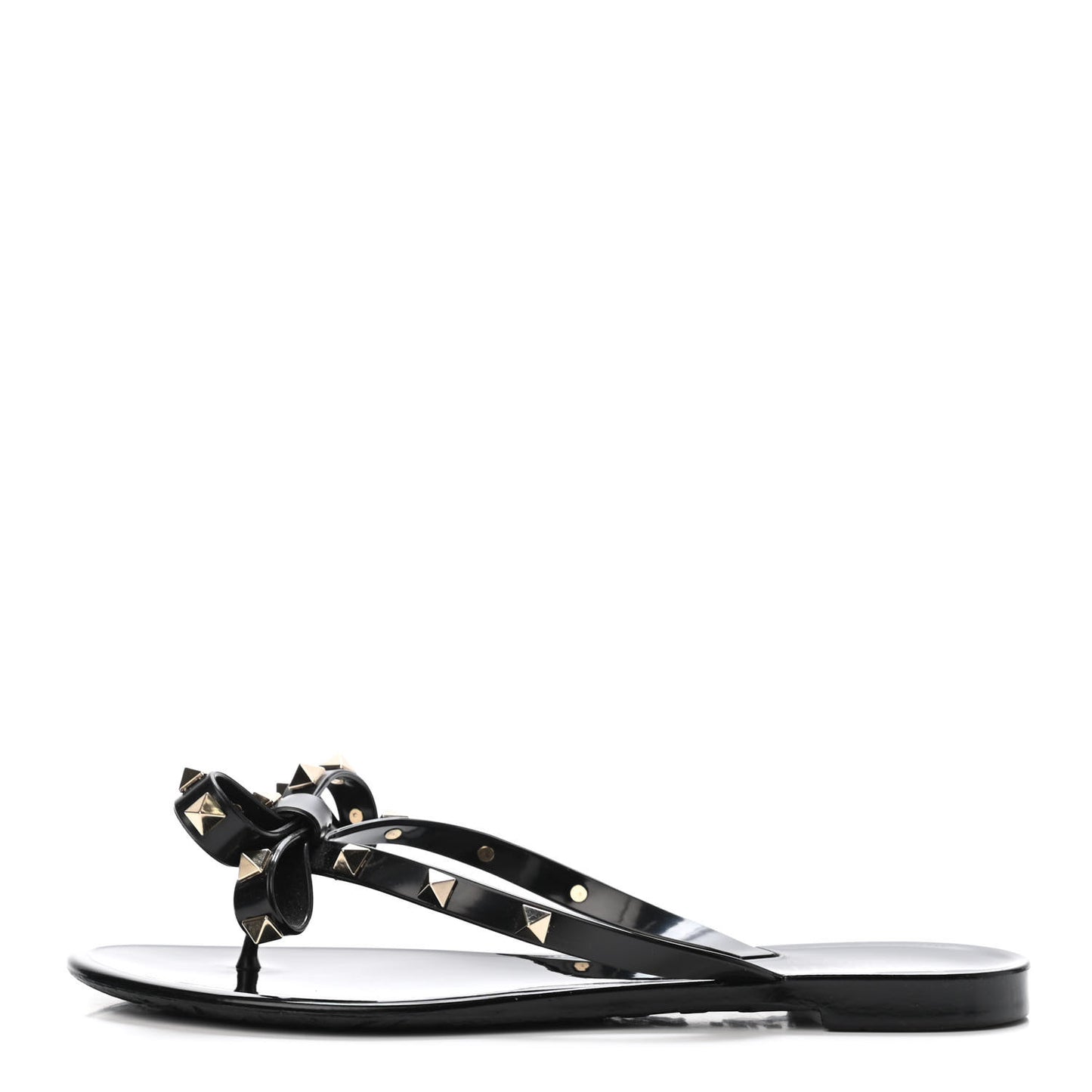 PVC Jelly Rockstud Bow Thong Sandals 37 Black