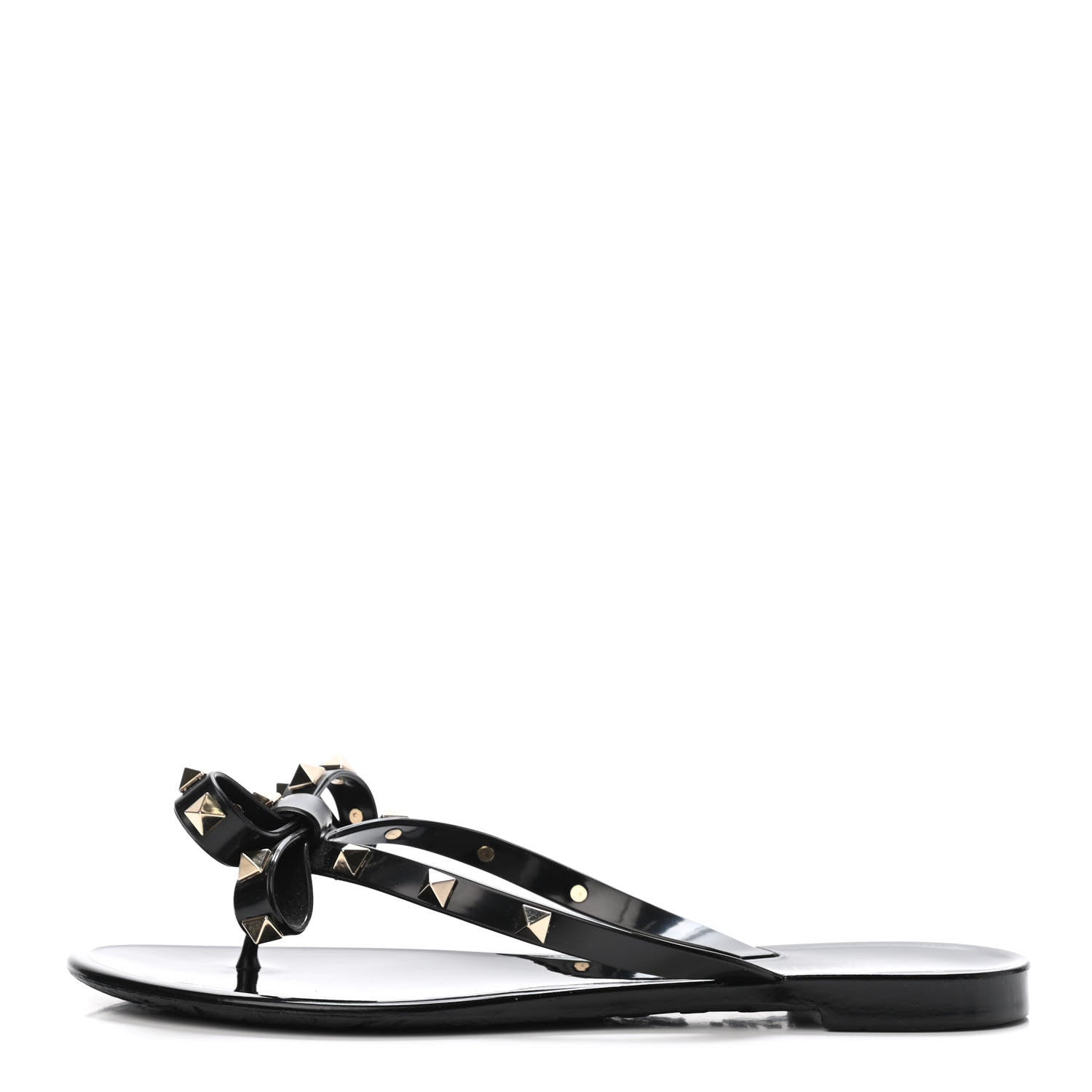Valentino Garavani PVC Jelly Rockstud Bow Thong Sandals 37 Black 1 of 4