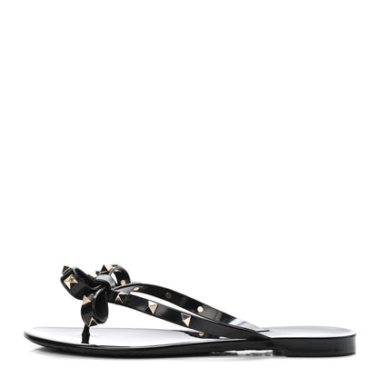 Valentino Garavani PVC Jelly Rockstud Bow Thong Sandals 37 Black 1 of 4