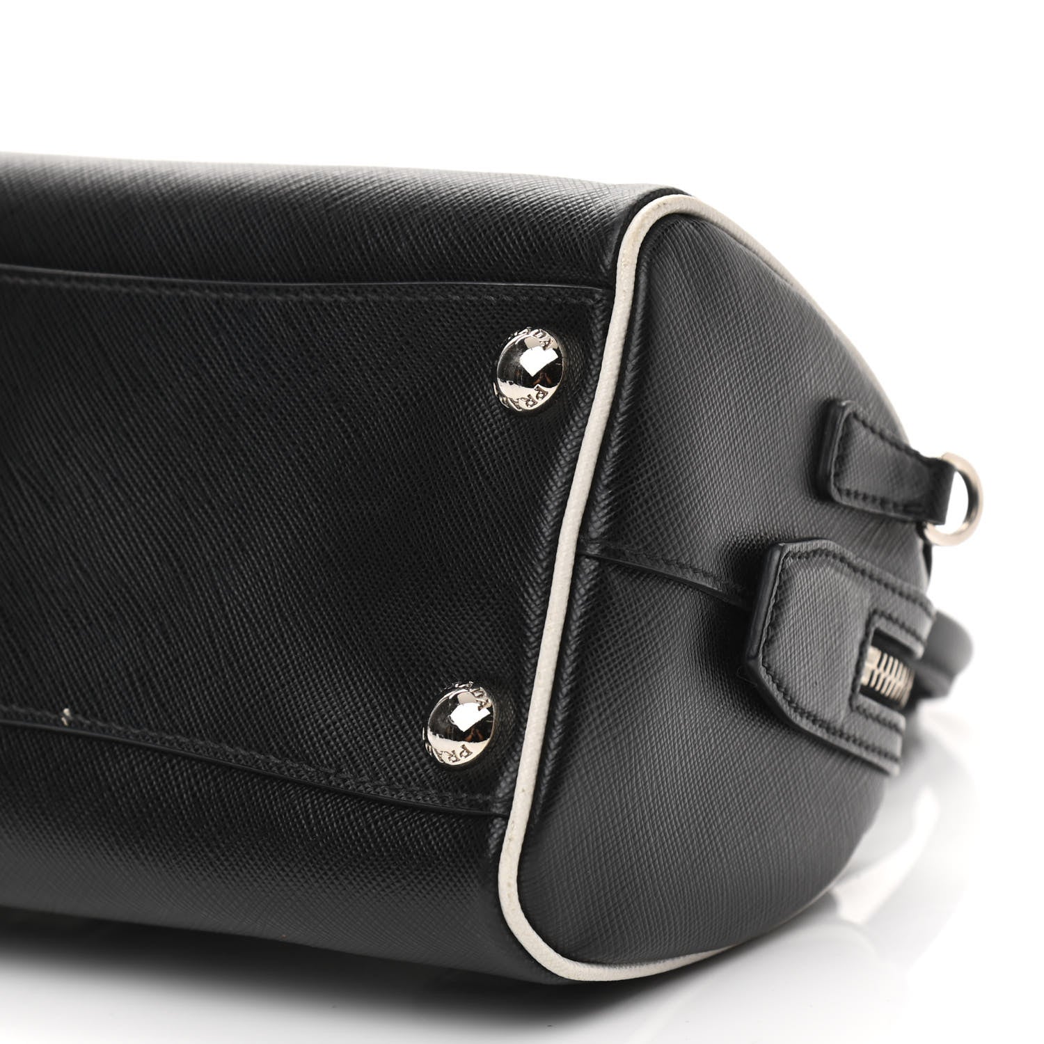 Prada Saffiano Lux Mini Convertible Bowler Black White 9 of 11