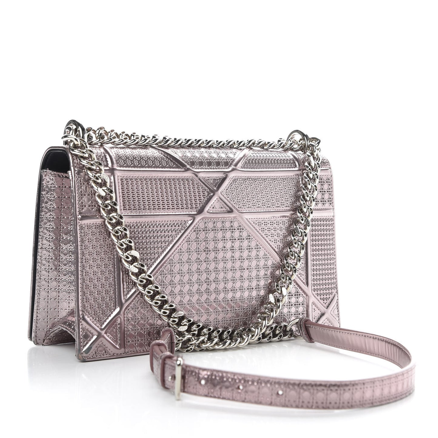 Metallic Patent Micro-Cannage Medium Diorama Flap Bag Hyper Pink