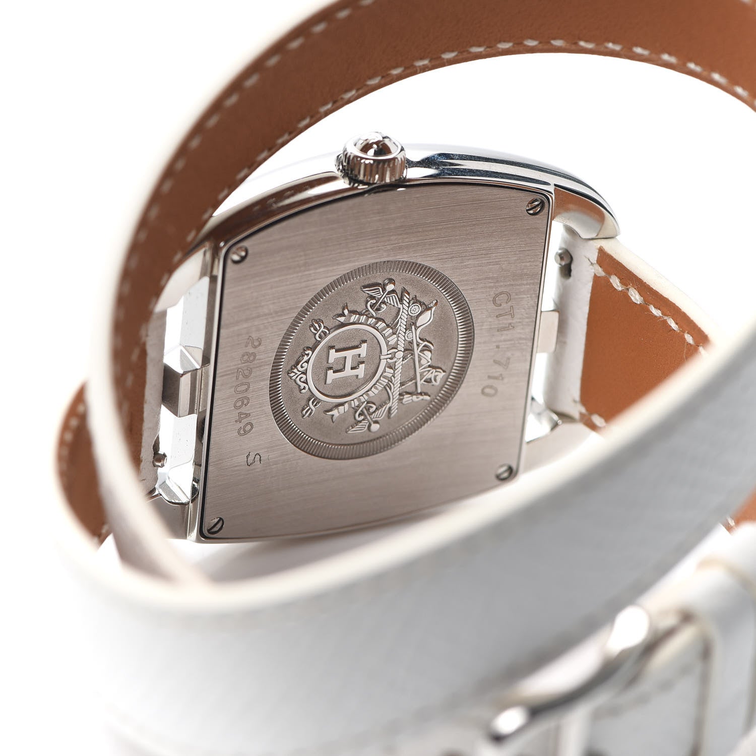 Hermes Stainless Steel Epsom 33mm Cape Cod Tonneau Double Tour Quartz Watch Blanc 4 of 5