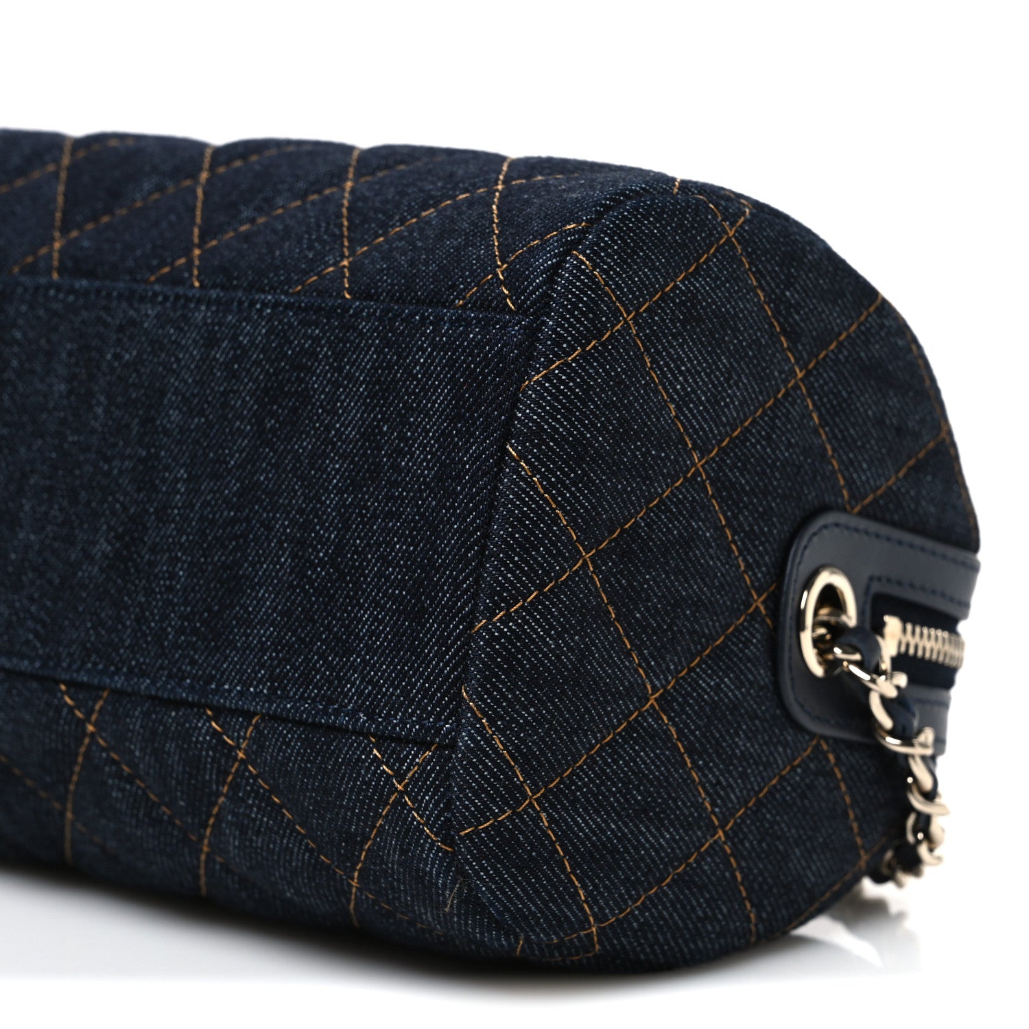 Chanel Denim Quilted Barrel Clutch With Chain Dark Blue Orange 10 of 11