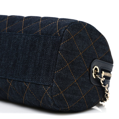 Chanel Denim Quilted Barrel Clutch With Chain Dark Blue Orange 10 of 11