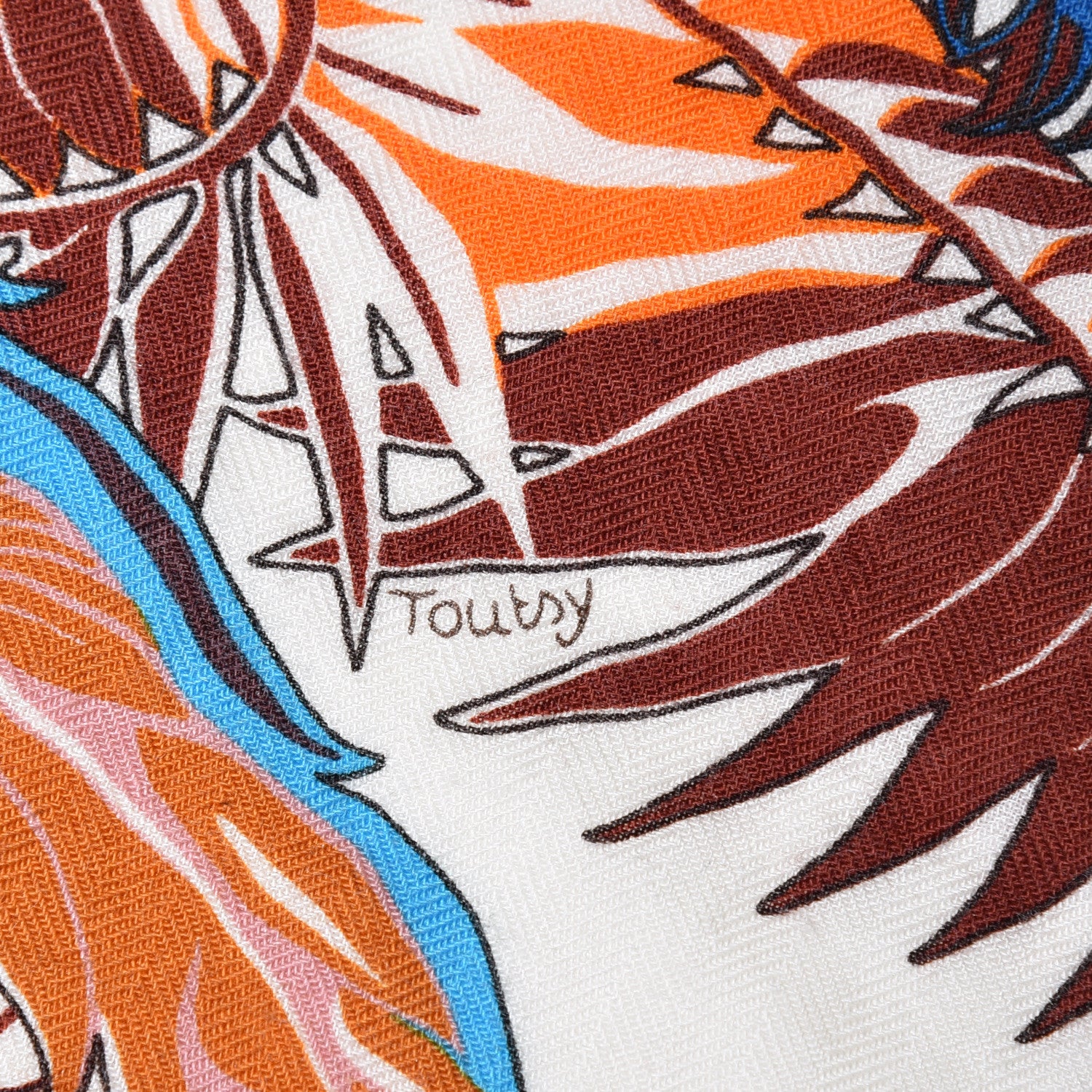 Hermes Cashmere Silk Mythiques Phoenix Coloriage Shawl 140 Blanc Orange Bleu 6 of 7