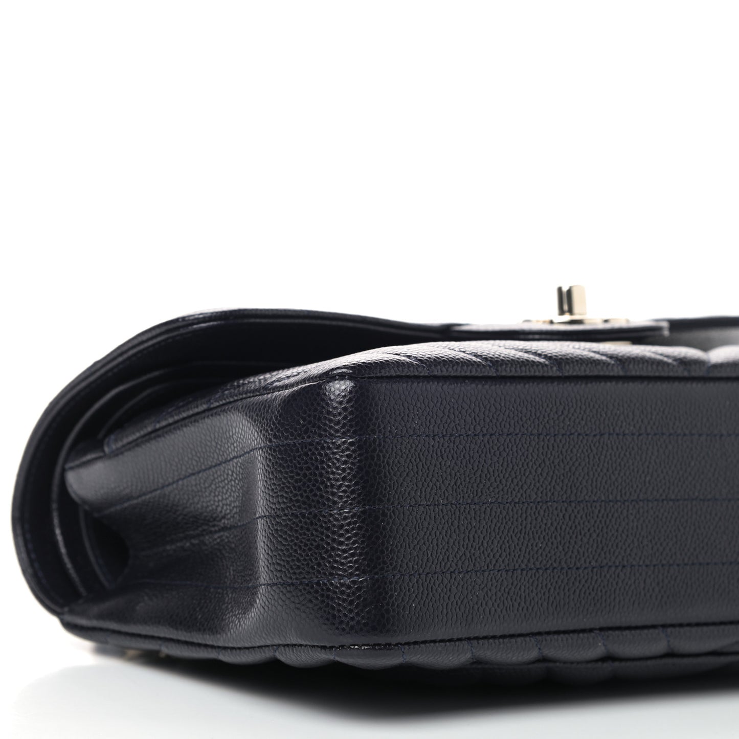 Caviar Chevron Quilted Small Double Flap Navy Blue