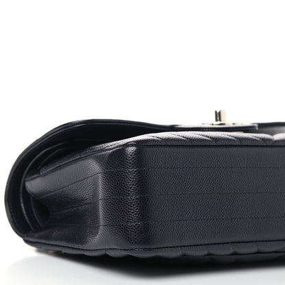 Chanel Caviar Chevron Quilted Small Double Flap Navy Blue 5 of 9