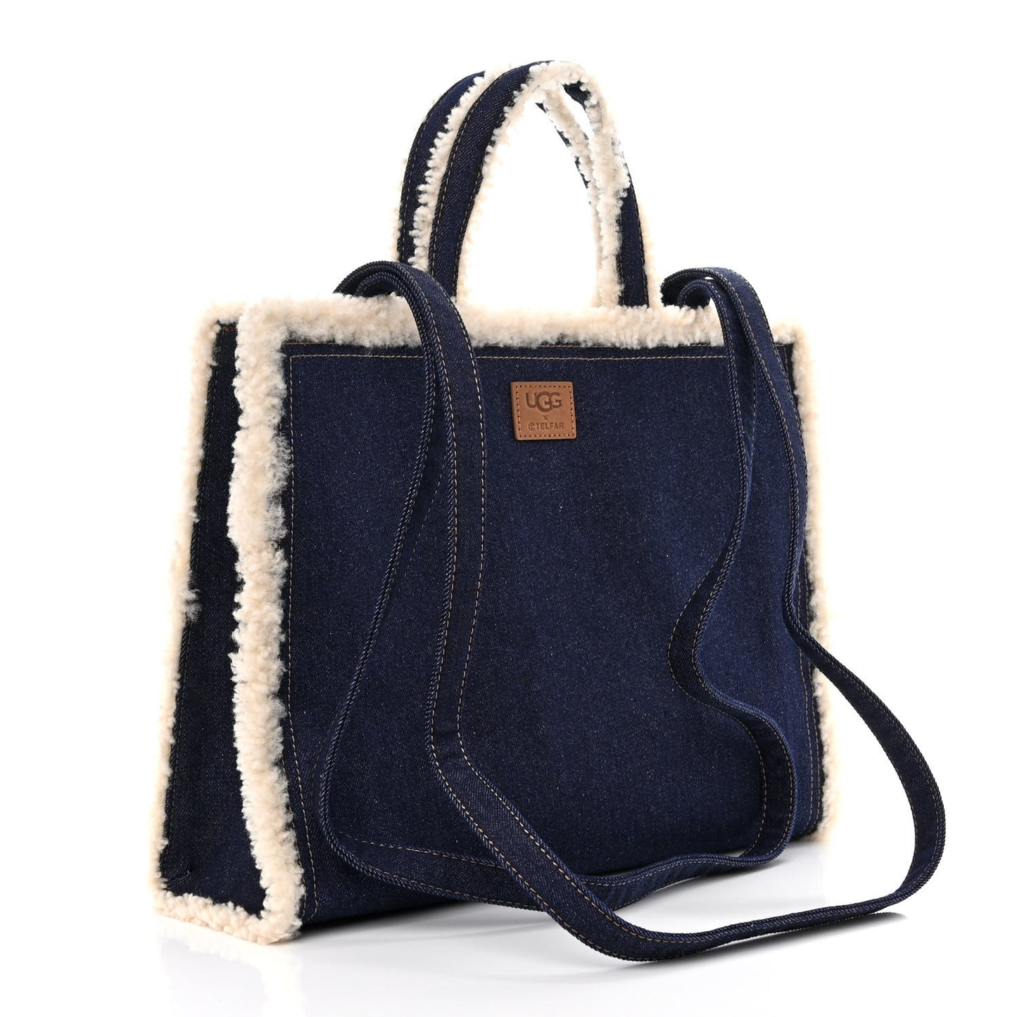 X UGG Denim Shearling Medium Shopping Bag Raw Denim