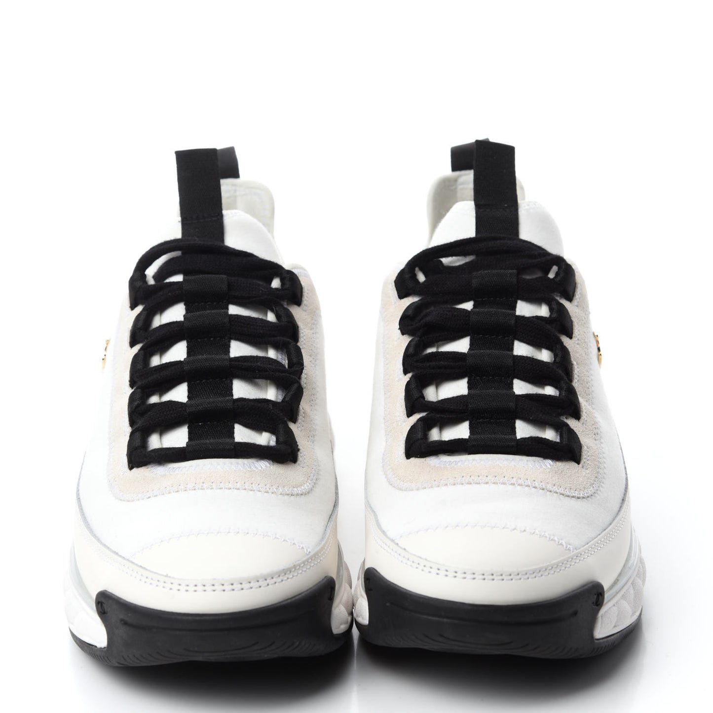 Velvet Calfskin Mixed Fibers CC Sneakers 38 Ivory Black