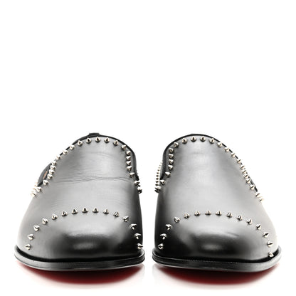 Christian Louboutin Calfskin Spike Mens Dandy Cloo Flat Loafers 43 Black Silver 2 of 8