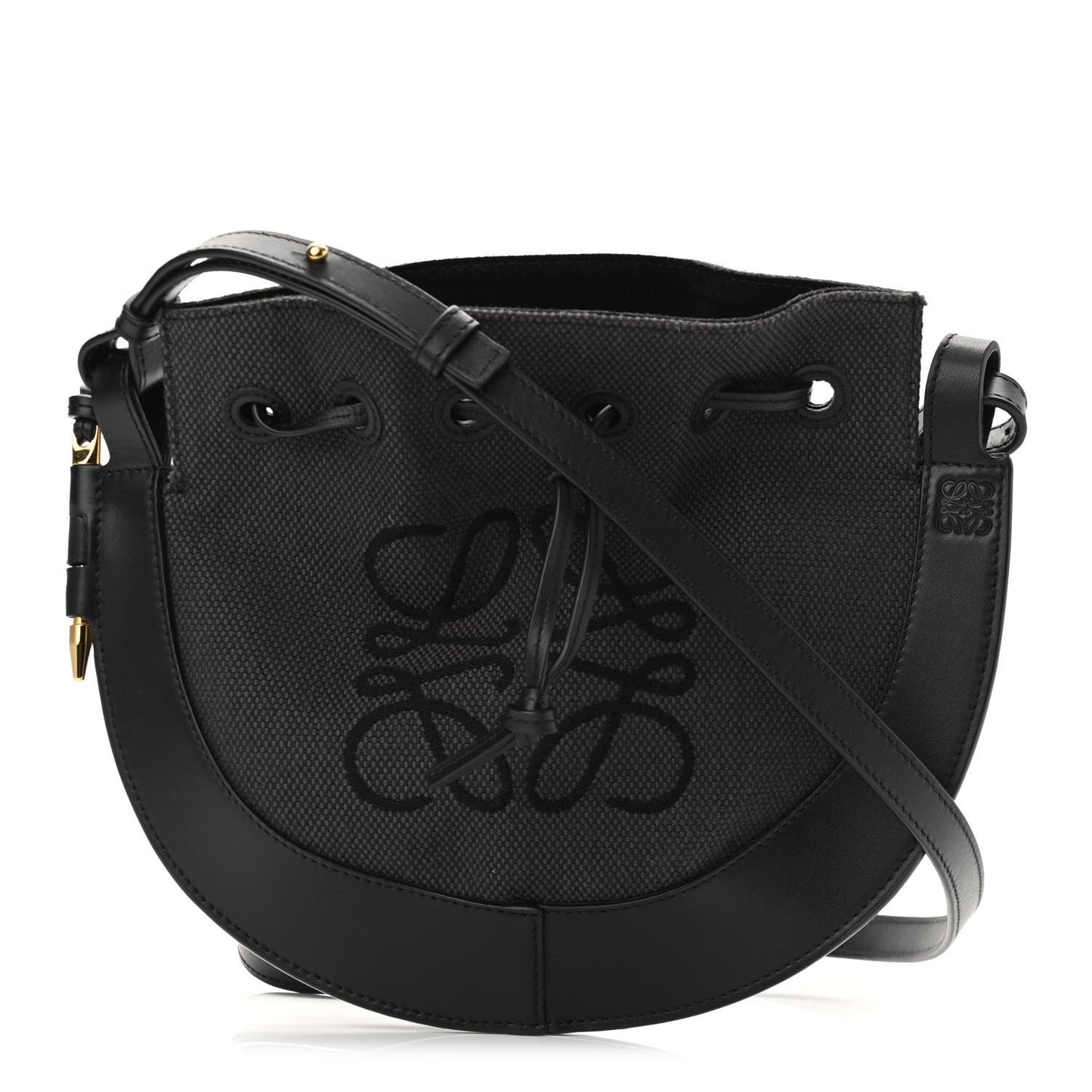 Canvas Nappa Anagram Small Horseshoe Bag Anthracite Black