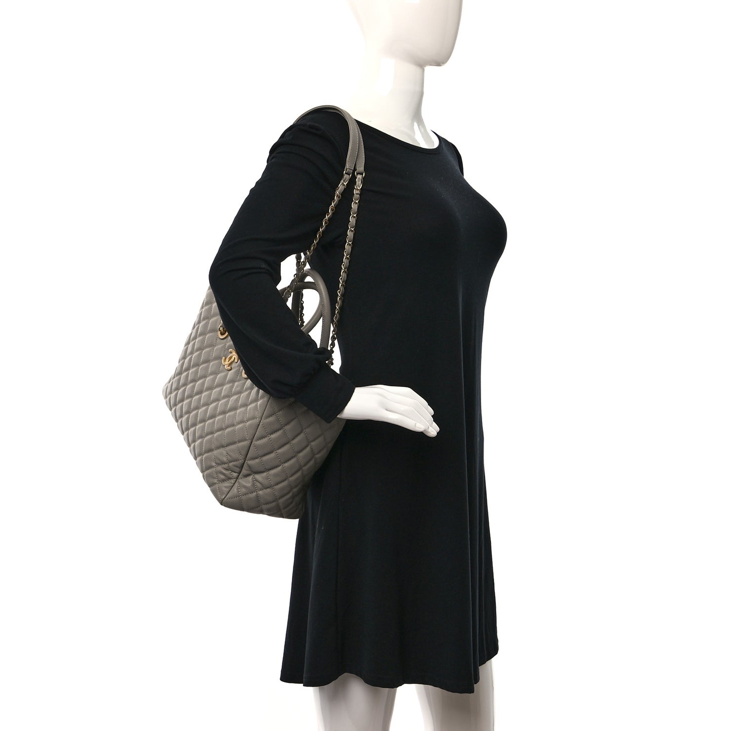 Caviar Quilted Coco Handle Shopping Tote Grey