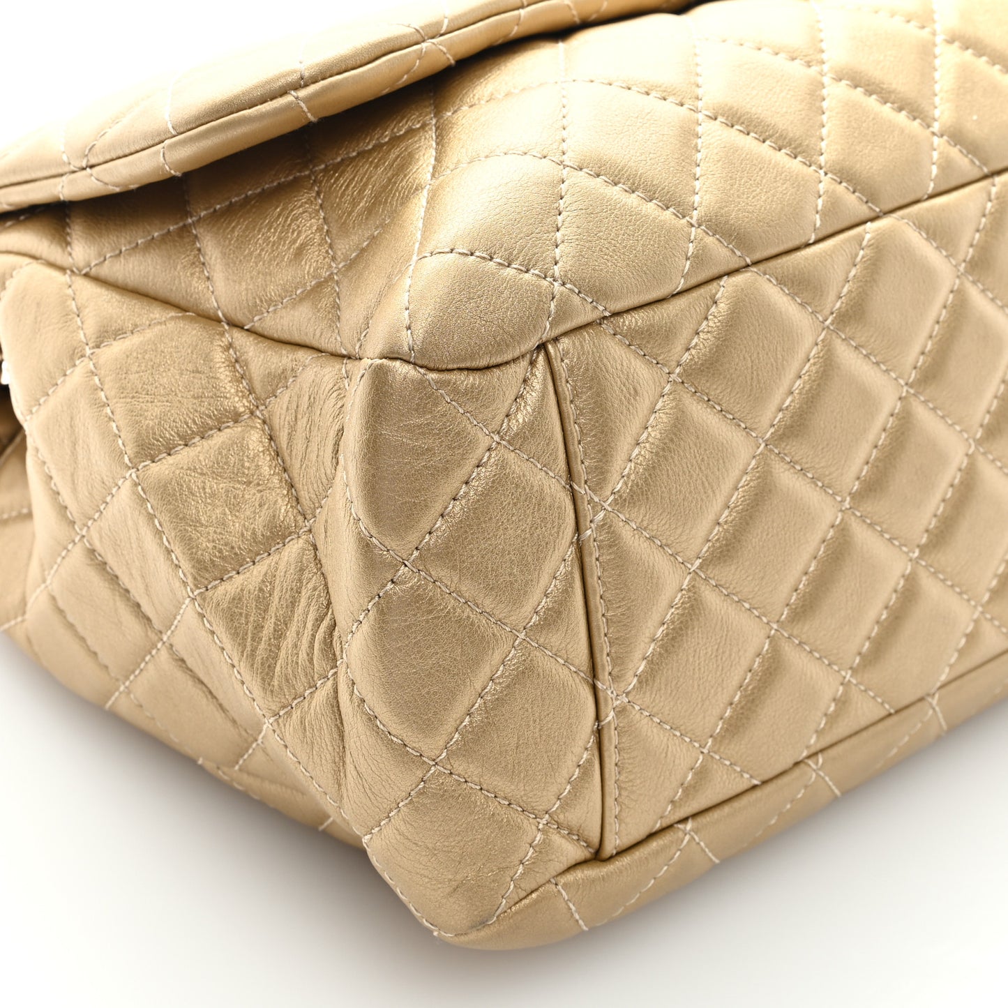 Metallic Calfskin Quilted Small XXL Travel Flap Bag Gold