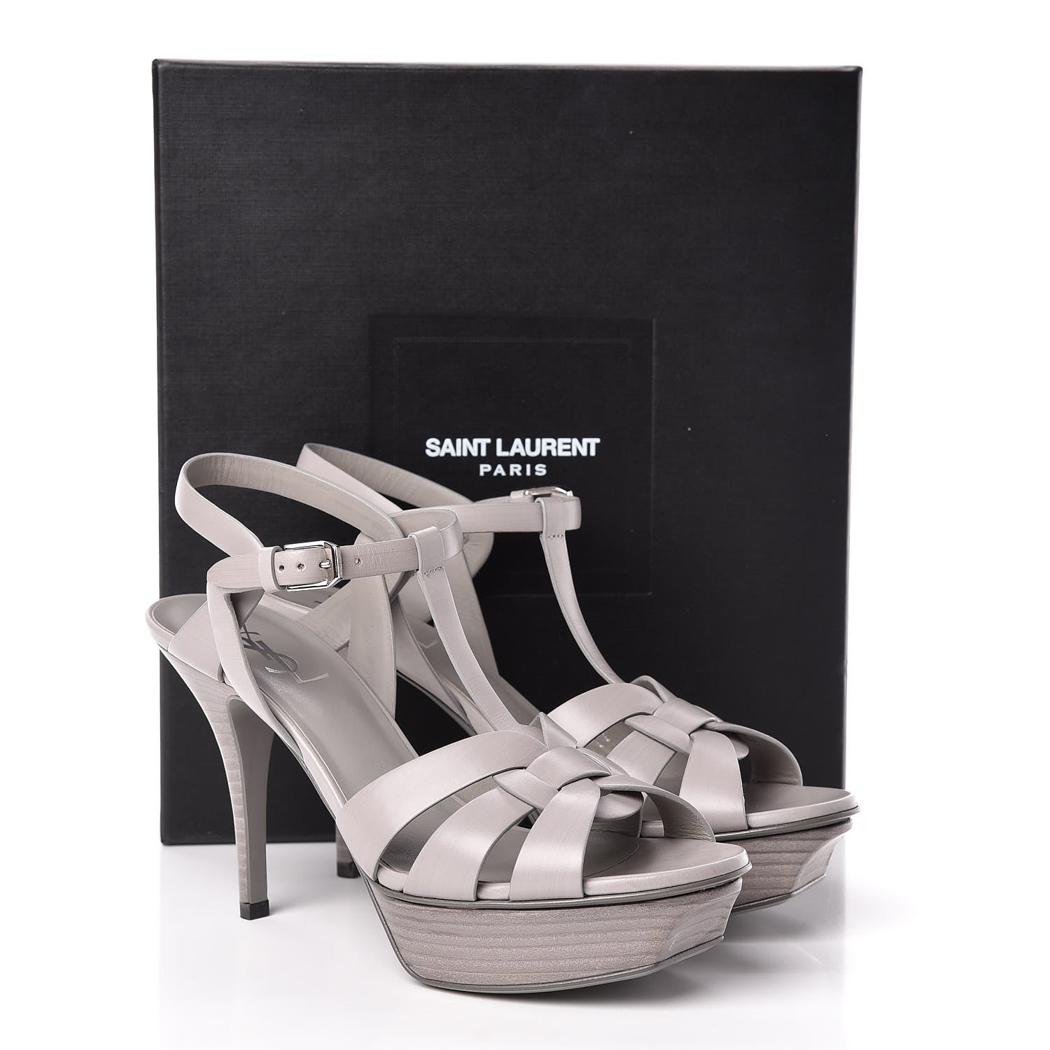 Saint Laurent Calfskin Tribute 75 Platform Sandals 38.5 Oyster Gray 9 of 9