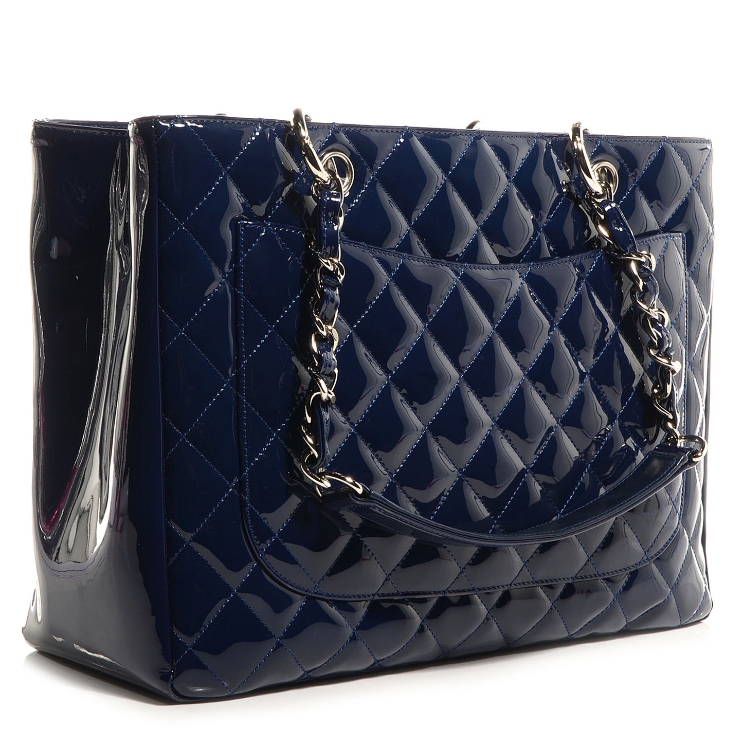 Quilted Patent Grand Shopping Tote GST Navy Blue