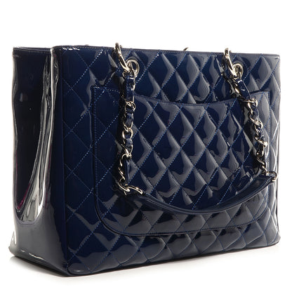 Chanel Quilted Patent Grand Shopping Tote GST Navy Blue 3 of 8