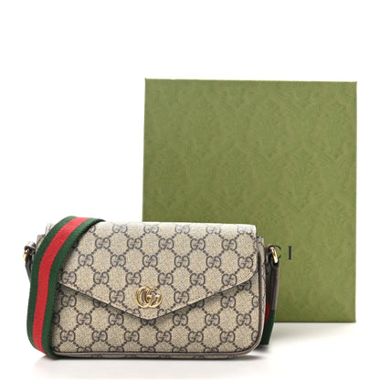 Gucci GG Supreme Monogram Textured Dollar Calfskin Web Mini Ophidia Envelope Shoulder Bag Beige Ebony 11 of 11