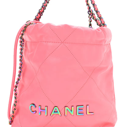 Chanel Shiny Calfskin Quilted Rainbow Metal Mini Chanel 22 Coral Pink 8 of 10