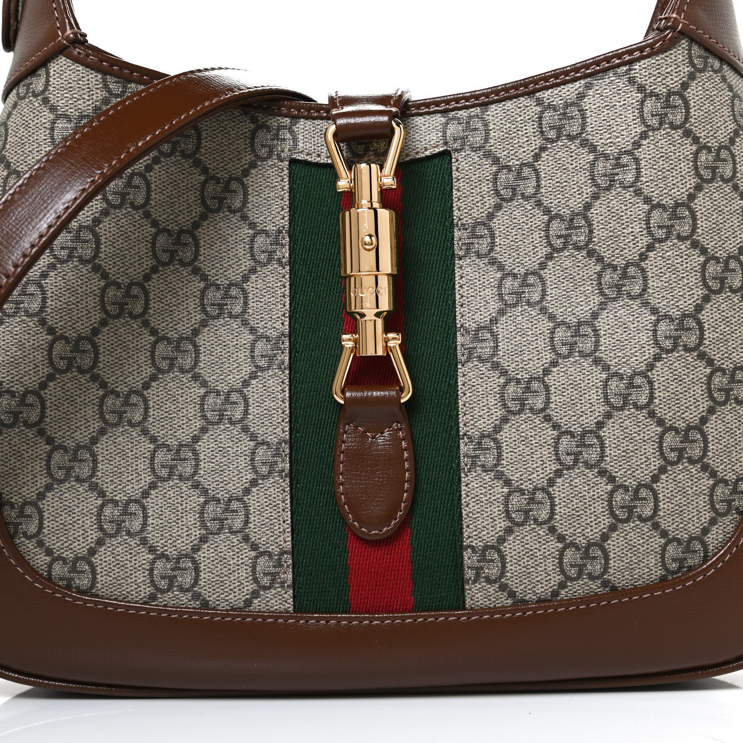 Gucci GG Supreme Monogram Azalea Calfskin Web Small Jackie 1961 Hobo Beige Ebony Brown Sugar 9 of 13