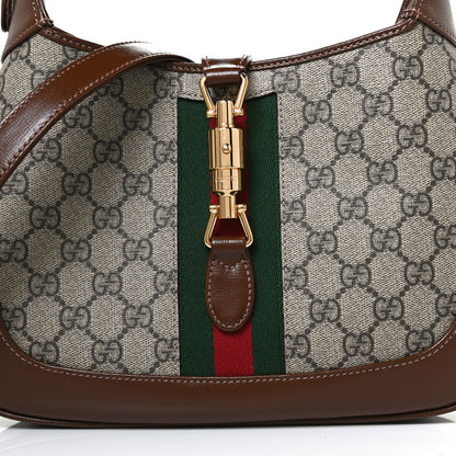 Gucci GG Supreme Monogram Azalea Calfskin Web Small Jackie 1961 Hobo Beige Ebony Brown Sugar 9 of 13