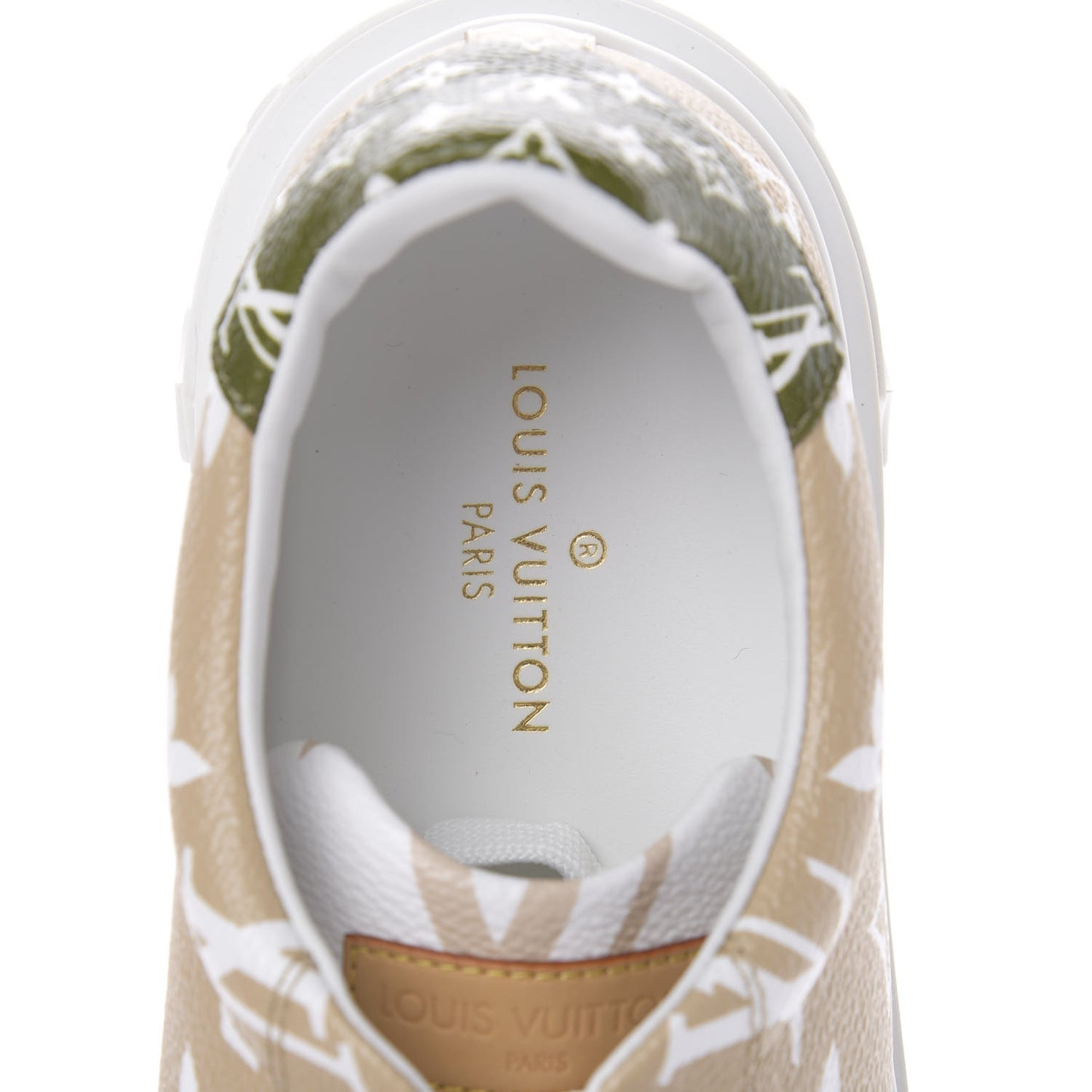 Monogram Giant Time Out Sneakers 39 Kaki White Beige